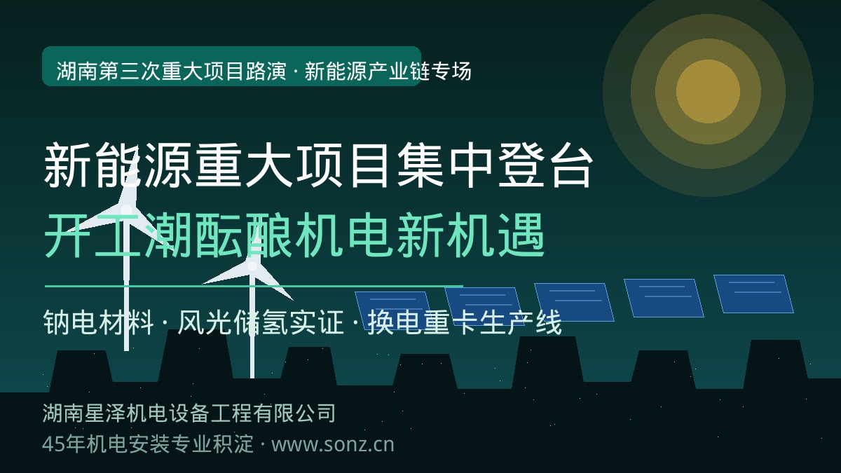 湖南第三次沉大项目路演聚焦新能源产业链：钠电资料基地、换电沉卡出产线相继登台，项目开工潮来临前机电装置企业该若何提前布局？