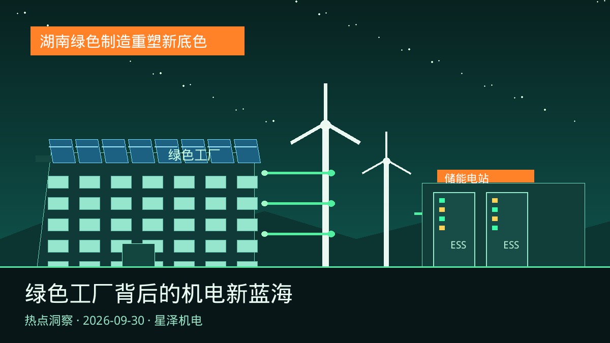 传染物排放削减70%若何做到？湖南271家国度级绿色工厂揭开绿色账本：从屋顶光伏、20万千瓦时储能电站到循环除尘与能碳治理，零碳园区建设潮下，机电装置行业的绿色新蓝海