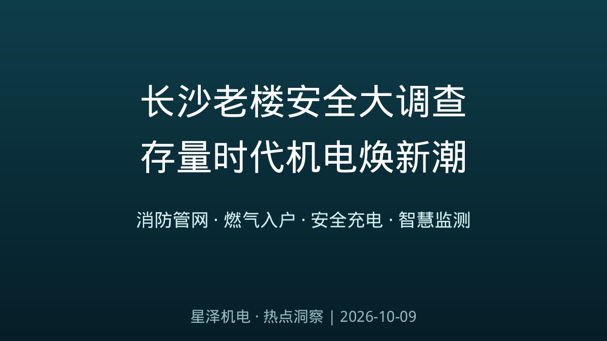 消火栓拧不出水、应急灯不亮、做饭还得扛冈炜！长沙历时三个月调查揭开老楼安全隐痛：30余万元换活整套消防管网、60万元结余卫生费救回16层高楼、4年把管路燃气送进老巷——湖南城市更新三年行动启动，机电装置行业的存量焕新订单来了